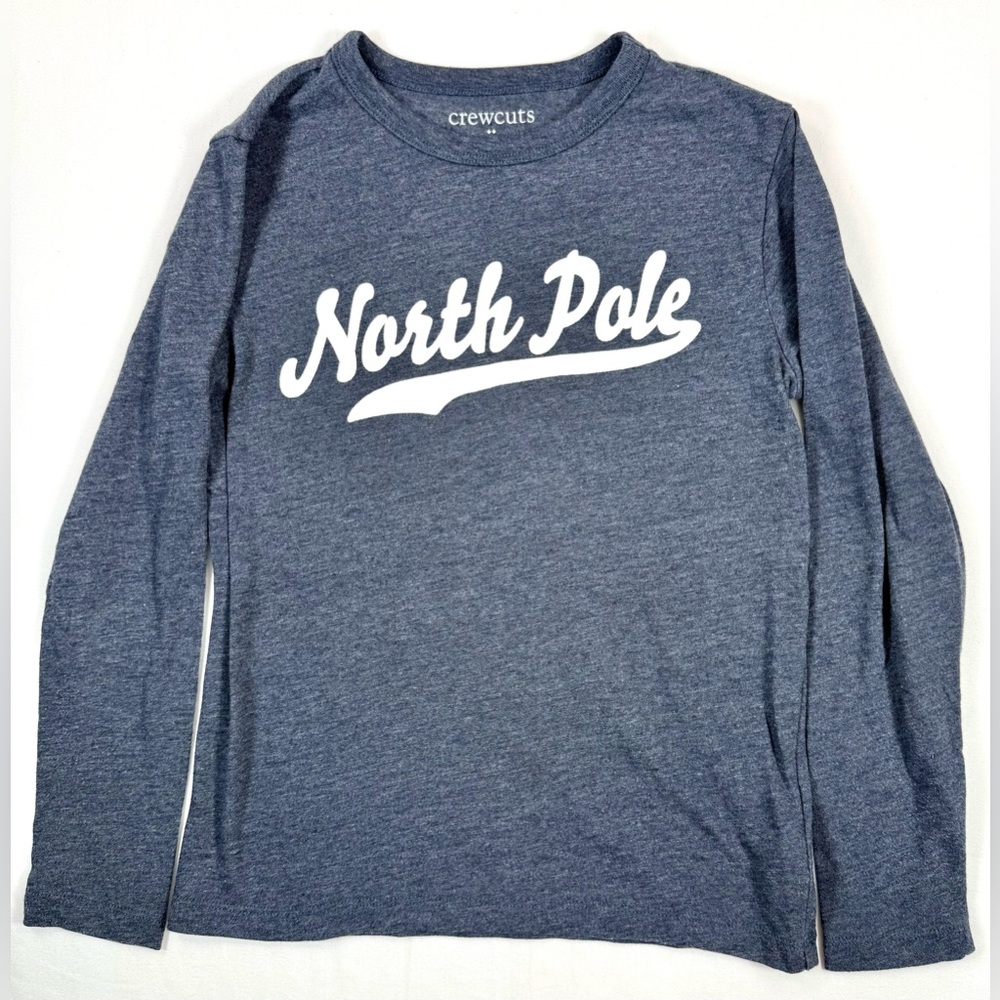 CREWCUTS Boys North Pole Long Sleeve Tee‎ Blue M 8/9 Holiday Christmas Winter